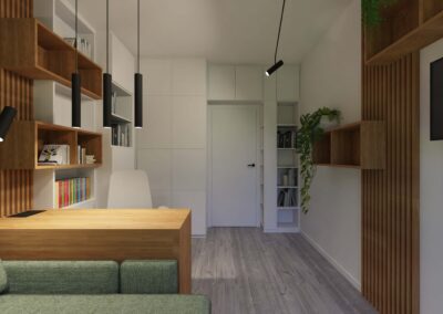 Zielony pokój - projekt wnętrza, zielony wystrój pokoju 1